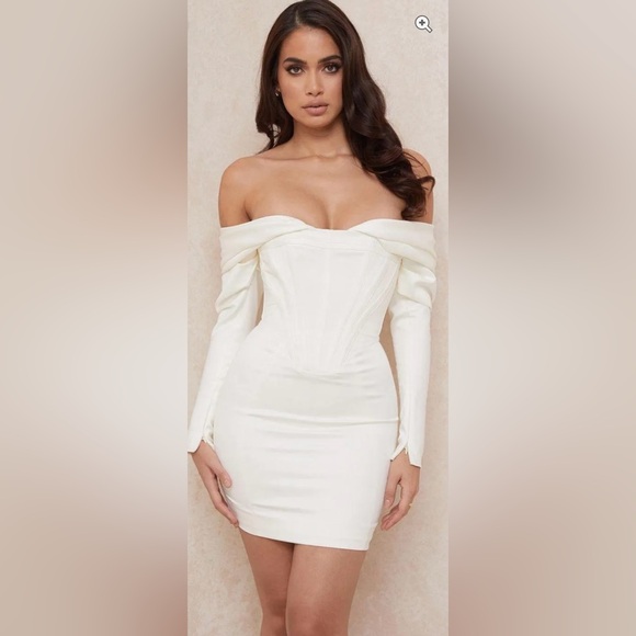 RARE House of CB ‘Arista’ Satin Corset Mini Dress Ivory - Picture 2 of 9